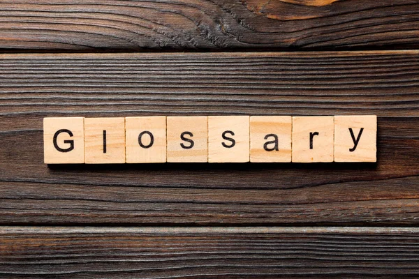 Glossaire Écrit Sur Bloc Bois Glossaire Texte Sur Table Bois — Photo