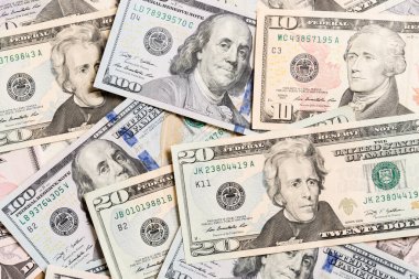 Amerikan Doları banknotları. yüz dolarlık banknotlar arka plan. Kopyalama alanı ile arka planda iş kavramının en iyi görünümü.