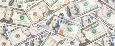 Çeşitli dolar nakit arka plan üst görünümü. Farklı banknotlar kavramı. Zenginlik ve zengin kavramı.