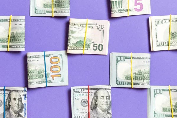 Fondo Color Con Dinero Billetes Cien Dólares Americanos Wiev Superior — Foto de Stock