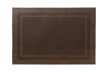 Yiyecek için izole edilmiş kahverengi paspasın üst görüntüsü. Tasarımın için boş boşluk.