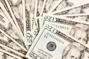 Dolar banknotlar Kopya alanı ile arka planda iş kavramının üst görünümü.