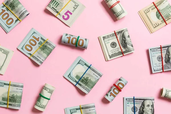 Para Arka Plan iş kavramı metin için kopya alanı ile üst wiev amerikan yüz dolarlık banknotlar ile.
