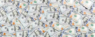 Amerikan para geçmişinin en üst görüntüsü. Bir tomar para. Kağıt banknotları kavramı.