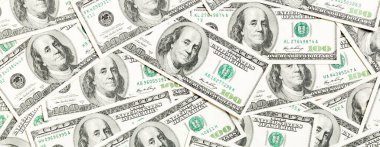 Amerikan para geçmişinin en üst görüntüsü. Bir tomar para. Kağıt banknotları kavramı.