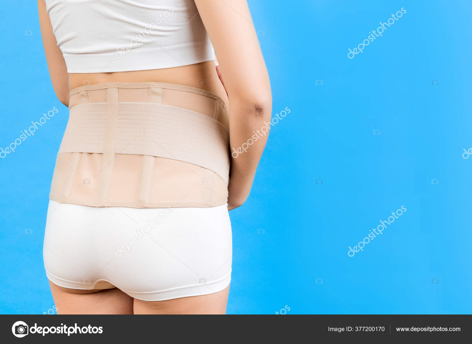 Back View Pregnant Woman Underwear Wearing Elastic Maternity Band Blue  Stock Photo by ©snegok1967 377200170