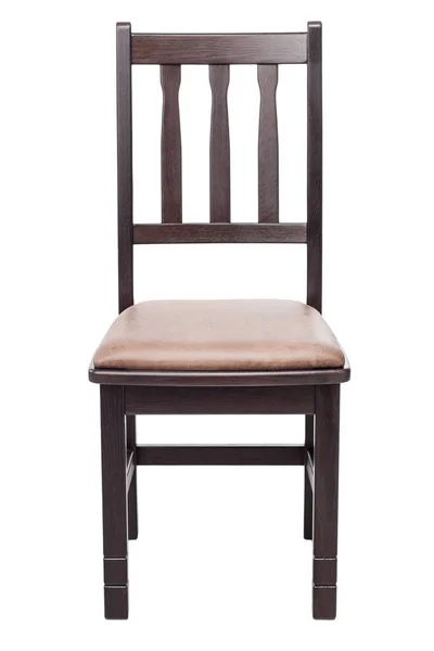 Chaise classique en bois marron avec assise douce, avec chemin de coupe sur fond blanc . — Photo