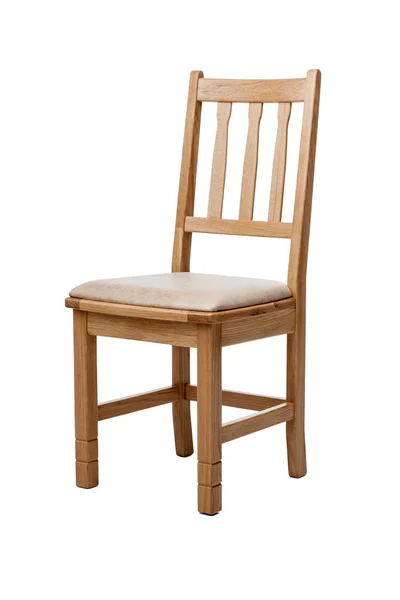 Classic wooden chair from a natural oak with a soft seat, with clipping path on white background. — Stock Photo, Image