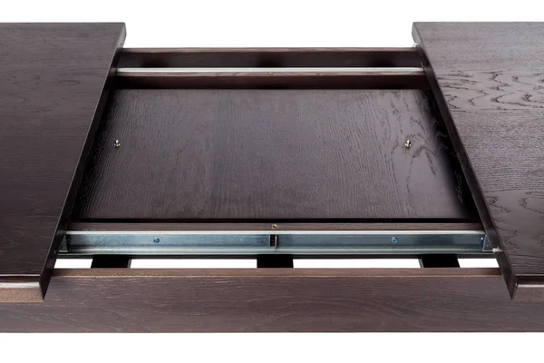 Elementy wyposażenia mebli, składany stół kuchenny. Drewniany nowoczesny stół odizolowany na białym tle. Kuchnia stół z bliska. — Zdjęcie stockowe