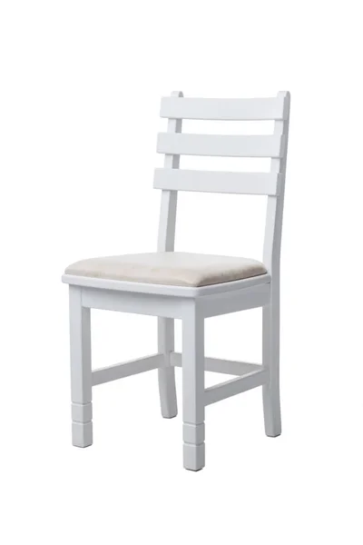 Klasszikus fehér fából készült szék puha üléssel, fehér háttér nyírási útvonallal. Stock Kép