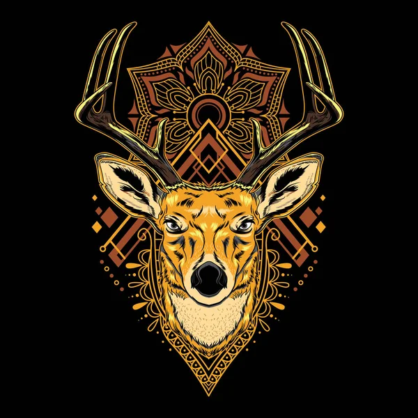 Cool Deer Vector Mandala Geometria Ilustracja Czarnym Tle Dla Grafiki — Zdjęcie stockowe