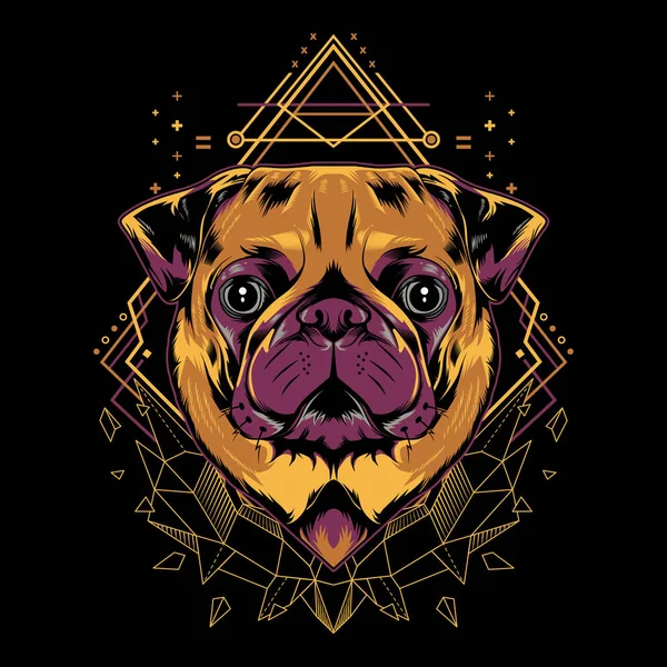 Cute Pug Dog Vector Crystal Geometry Illustration in Black Background for T-Shirt Graphics, Hoodies, Tank Tops, Mugs, Phone Cases, Stickers, Posters etc