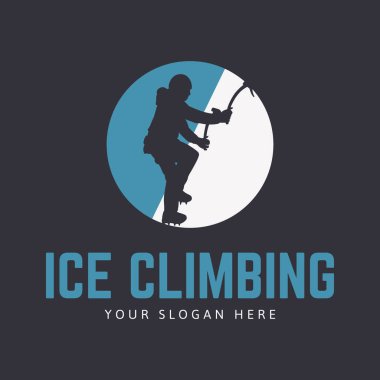 Dağcı silueti ve dairesiyle buz tırmanışı logosu şablonu