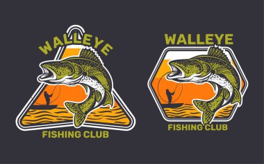 walleye fishing club, walleye jump on the water catching by man on kayak fishing clipart