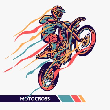 Colorful artwork motocross illustration with motion fast extreme sport clipart