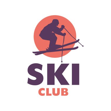 Kayakçı siluetiyle kayak kulübü logosu şablonu