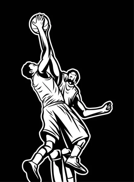 Vintage-Retro-Illustration des Spielers laufen und dribbeln schwarz-weiß — Stockvektor