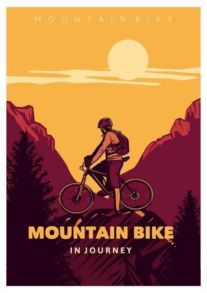 여행하는 산악 자전거, 포스터 빈티지 스타일 — 스톡 벡터