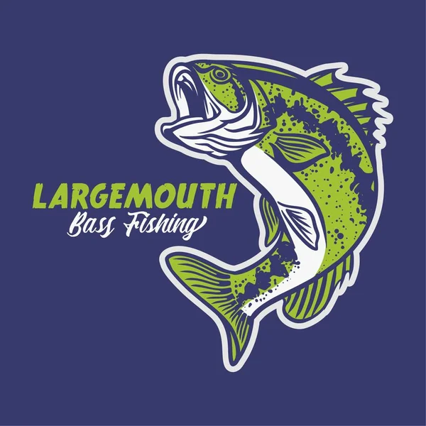 Largemouth baars visserij club logo illustratie in blauwe achtergrond — Stockvector