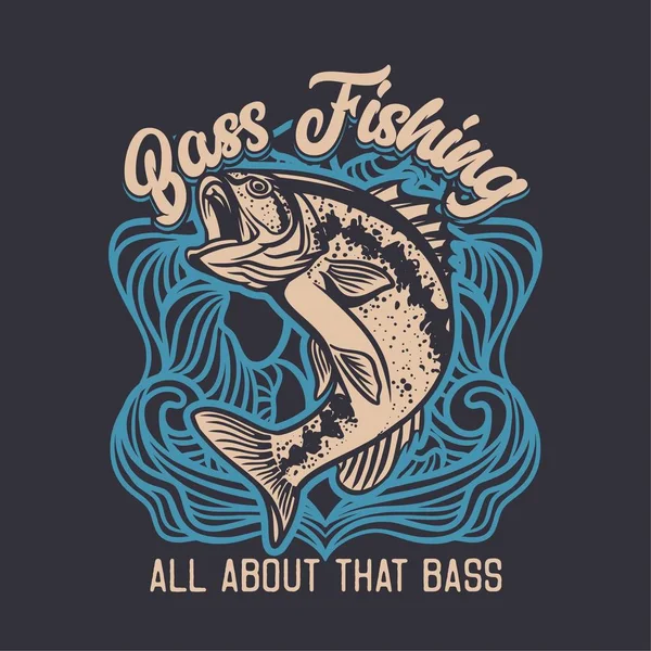 Büyük ağızlı levrek balıkçılık kulübü logosu mavi arka planda — Stok Vektör