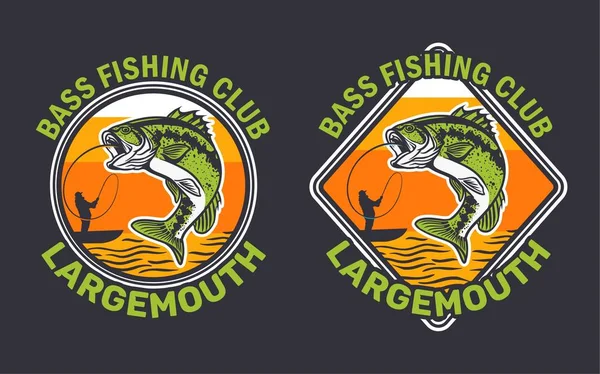 Largemouth bass fishing club, big bass jump on the water catching by man on kayak fishing — Stock Vector