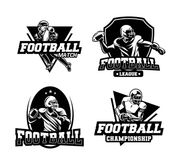 美国足球比赛设置的徽章或标志为黑白相间 — 图库矢量图片