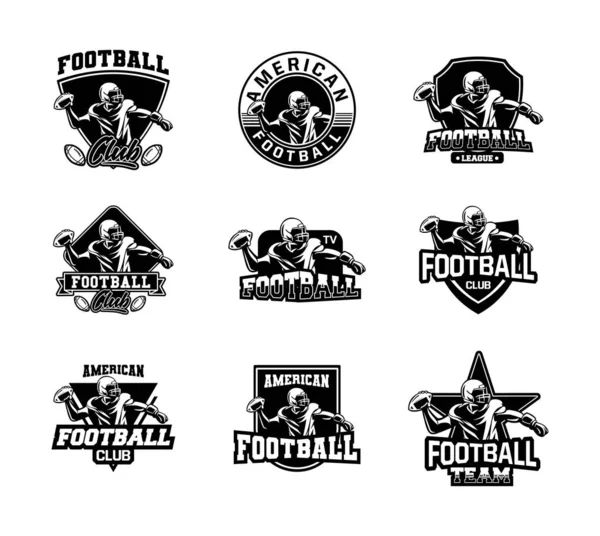 Badge football américain mis en couleur noir et blanc — Image vectorielle