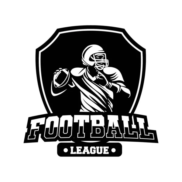 Escudo de la insignia de la liga de fútbol americano blanco y negro — Vector de stock