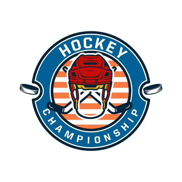 Plantilla de logotipo del campeonato de hockey con ilustración casco de hockey — Vector de stock