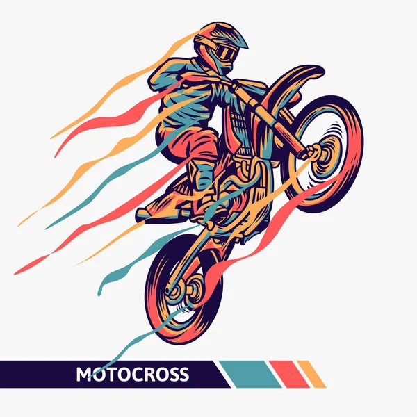 Colorful artwork motocross illustration with motion fast extreme sport — Stock Vector