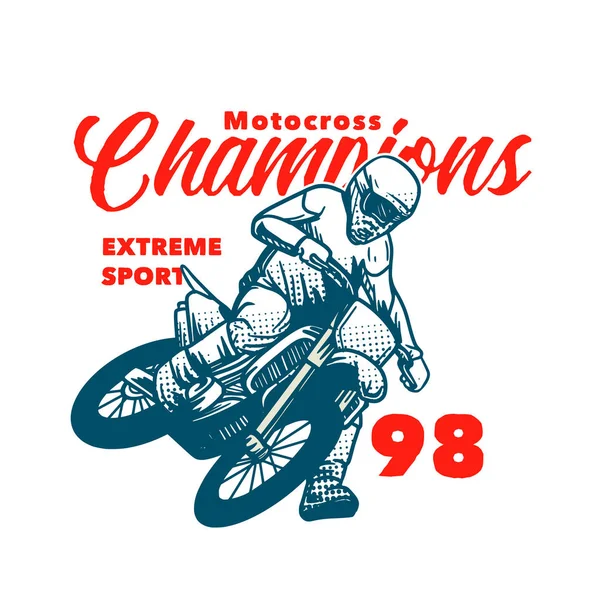 Motocross campeões extremo esporte t-shirt design vetor ilustração vintage retro —  Vetores de Stock