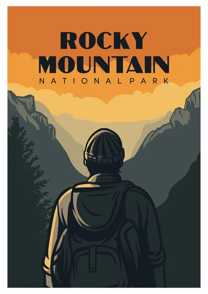 ヴィンテージ風のレトロなロックマウンテン国立公園ポスターデザイン — ストックベクタ