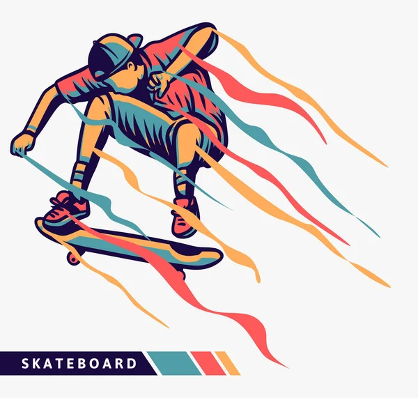 Skateboarder красочные произведения искусства прыжки с эффектом движения — стоковый вектор