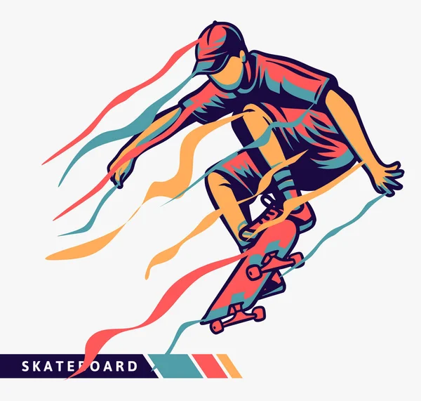 Skateboarder graphisme coloré saut avec effet de mouvement — Image vectorielle