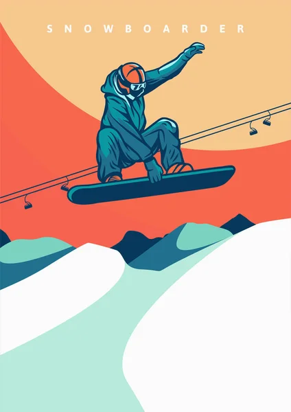Εικονογράφηση διάνυσμα snowboarding ρετρό σχέδιο για αφίσα — Διανυσματικό Αρχείο