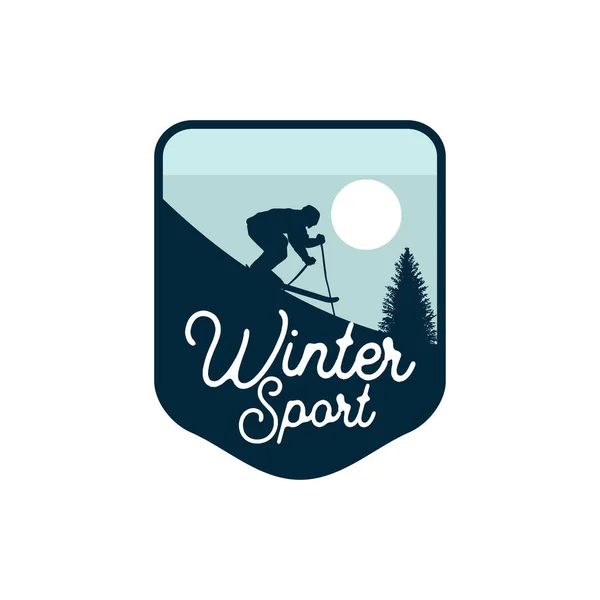 Wintersport silhouet badge logo embleem patch voor team club — Stockvector