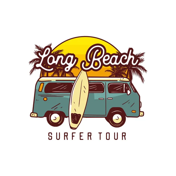 Long Beach Sörfçü Turu. Tişört tasarımı poster çizimi sörfü
