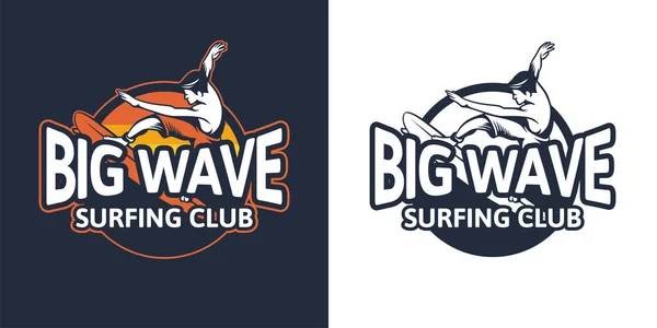 Big wave badge surfing club for logo emblem patch design template — Stock Vector