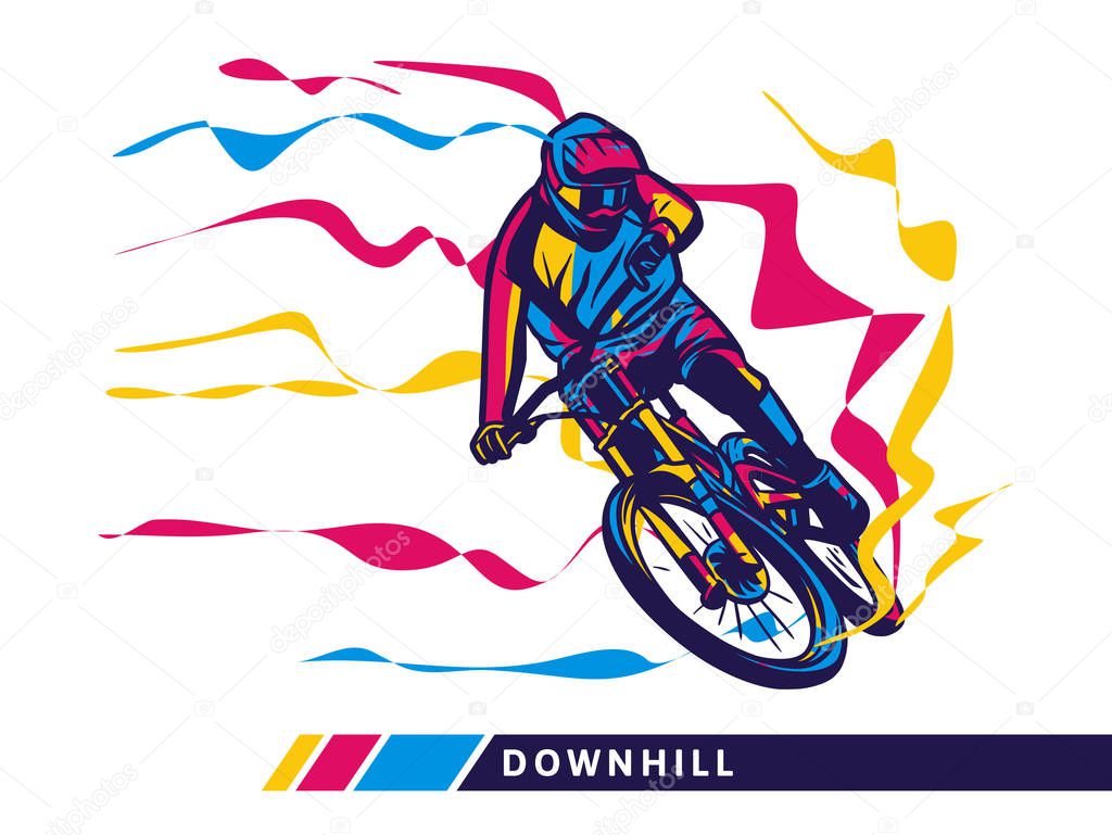 Downhill mountain bike motion colorful artwork cyclist motion illustration