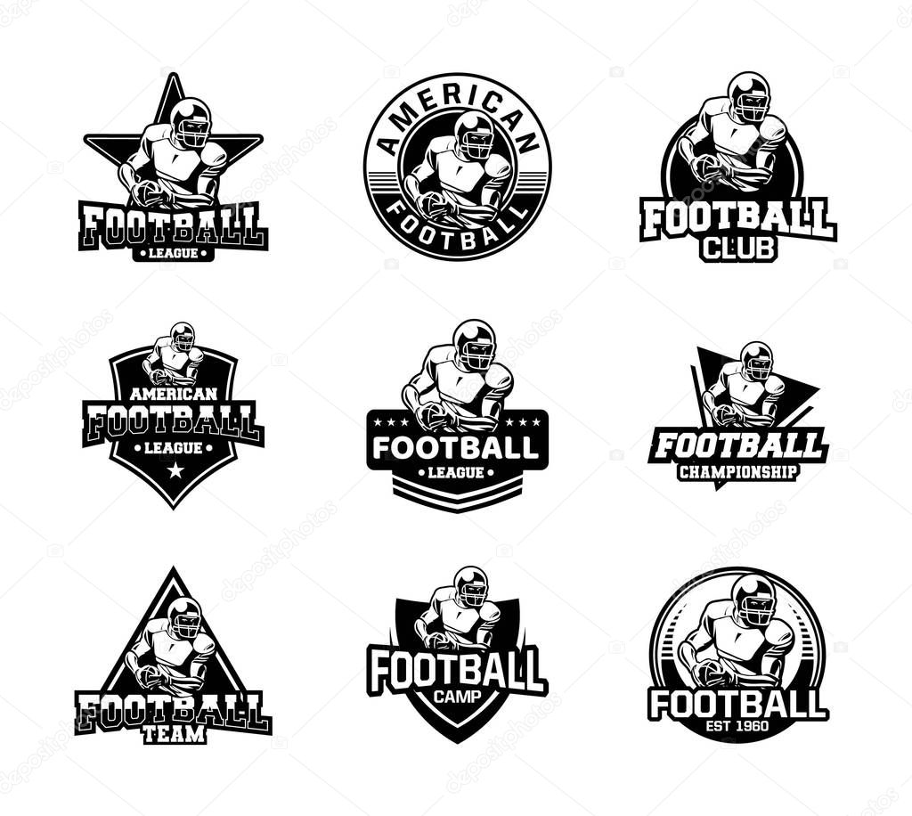 American football sport badge set in black and white color