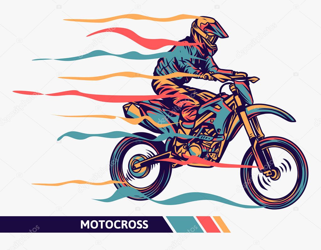 Colorful artwork motocross illustration with motion fast graphic extreme sport