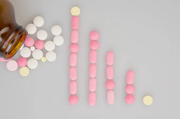 Bunte Tabletten als Balkendiagramm auf weißem Hintergrund — Stockfoto