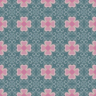 Pembe çiçek ve Ivy yeşil arka plan sorunsuz desenleri