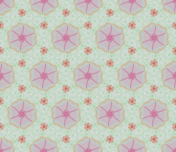 Pink flower and ivy seamless patterns — Stock Photo, Image