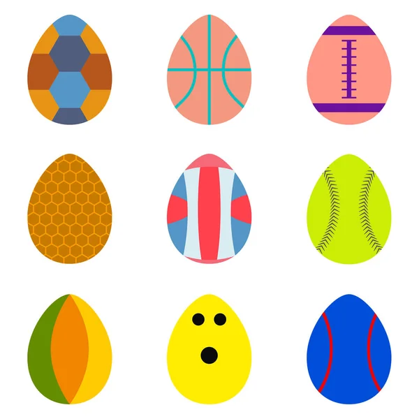 Set Easter Eggs Colorful Texture Sport Ball White Background Use — Stock Vector