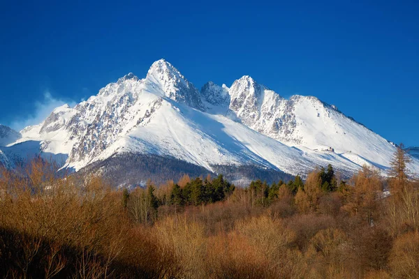 View of the snow-covered rocks Lomnicky Stit. Slovakia — Stock Photo, Image