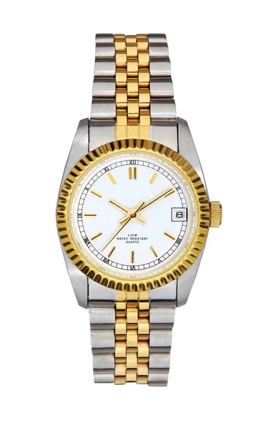 Aço relógio de pulso de ouro isolado no branco — Fotografia de Stock