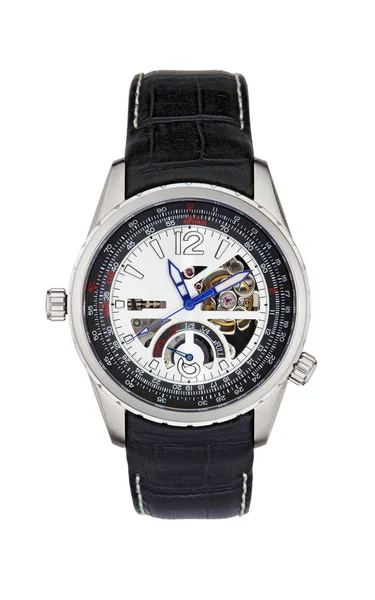 Серебряные наручные часы на белом — стоковое фото