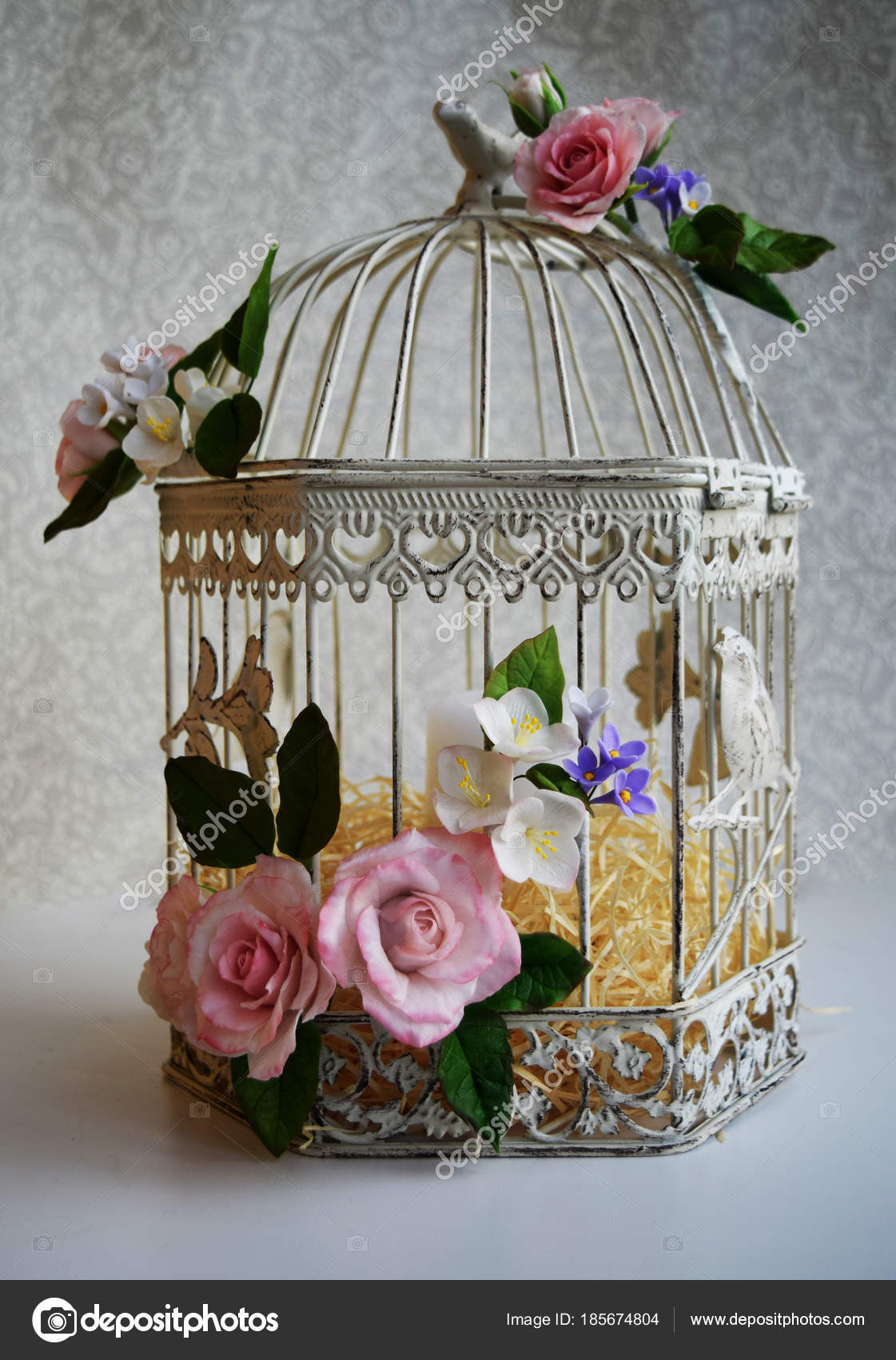 Bird Cage With Spring Blossom Flowers Wedding Decorations