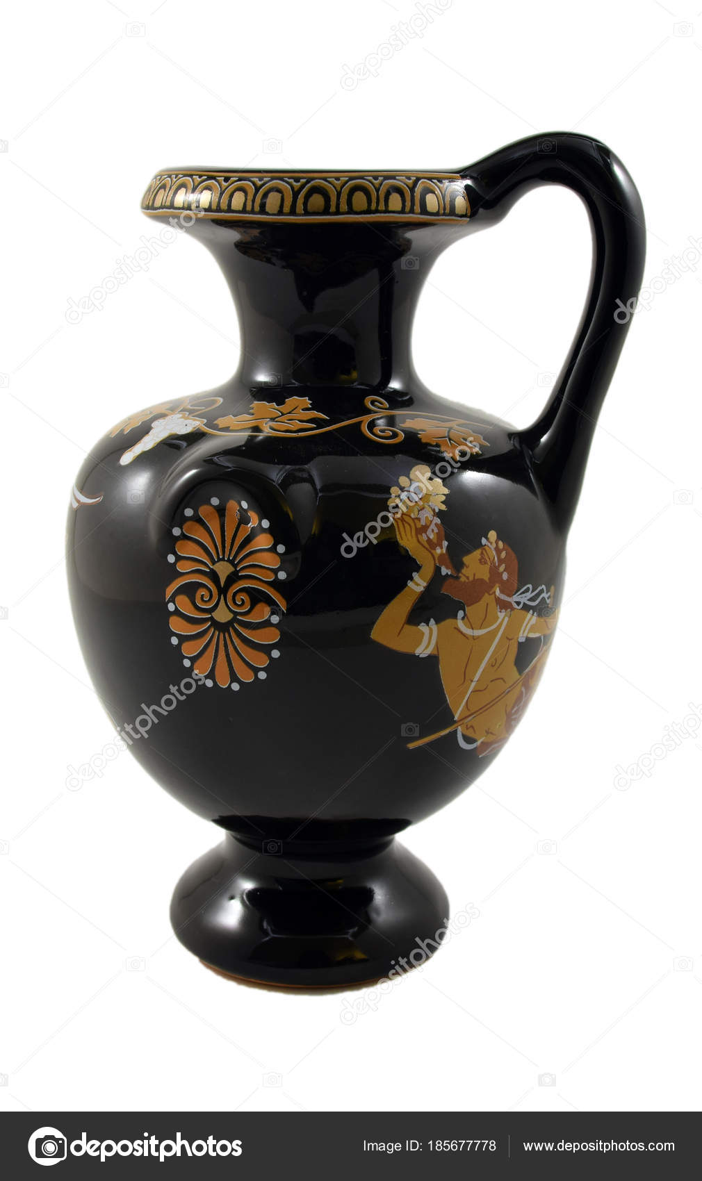 Ancient Greek Vase With Mythological Paintings On White Background